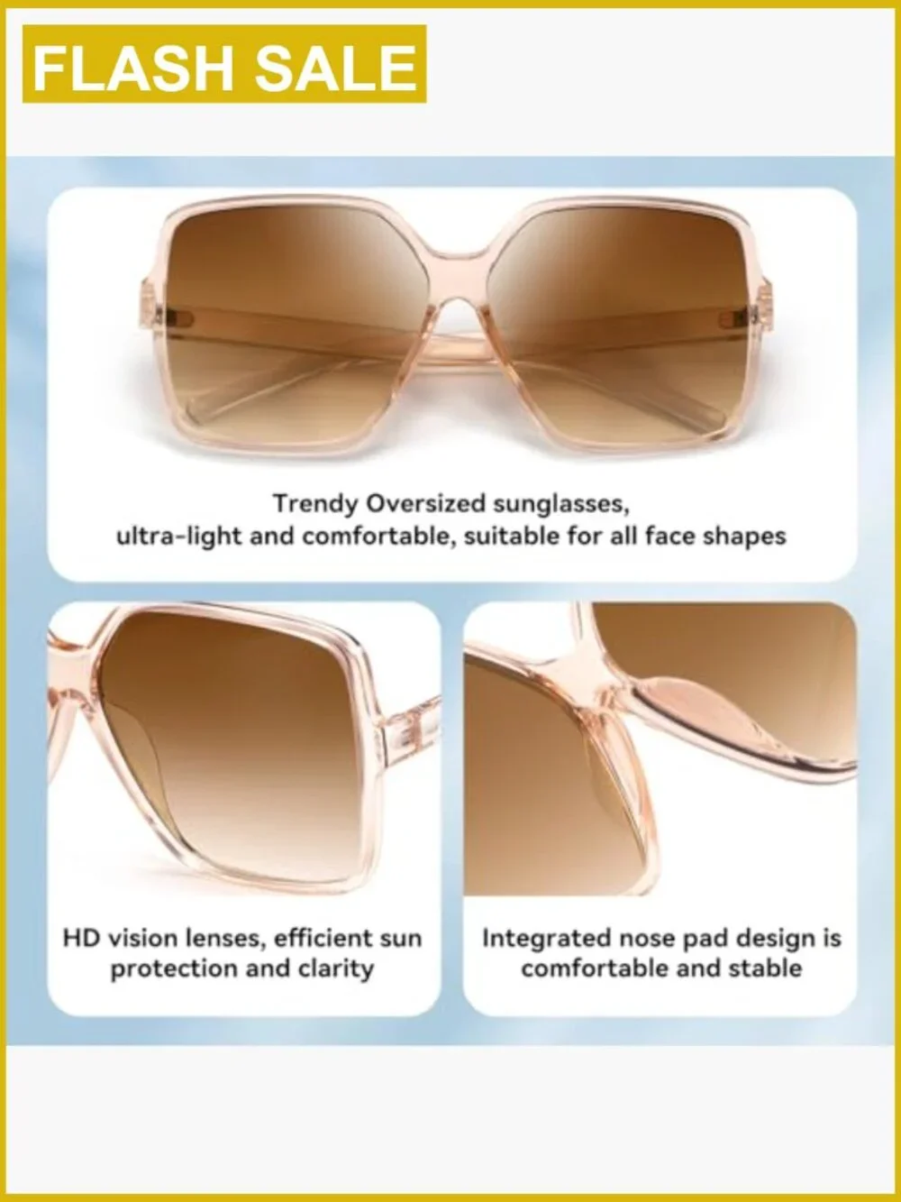Oversized Square Sunglasses UV Protection Unisex Y2K Trendy